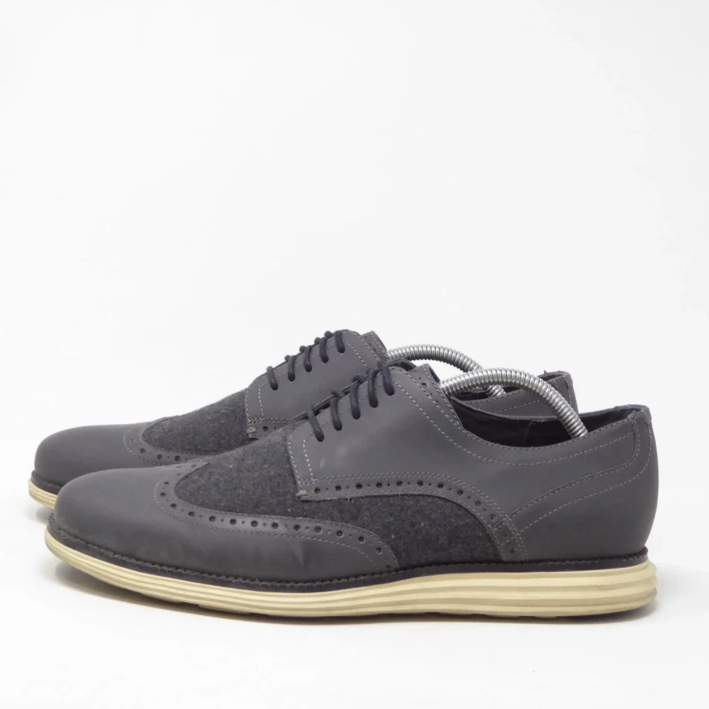 Cole Haan Mens Original Grand Oxfords Gray Leather Wool Grand OS Wingtip 10M